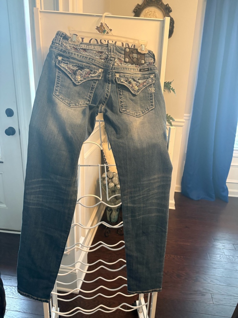 Embellished Back Pocket Slim Straight Jeans - Dark Wash